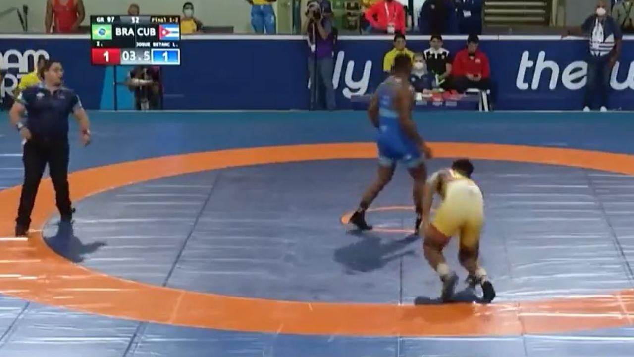 The Cuban wrestler broke the golden rule: never celebrate too early. Picture: Supplied