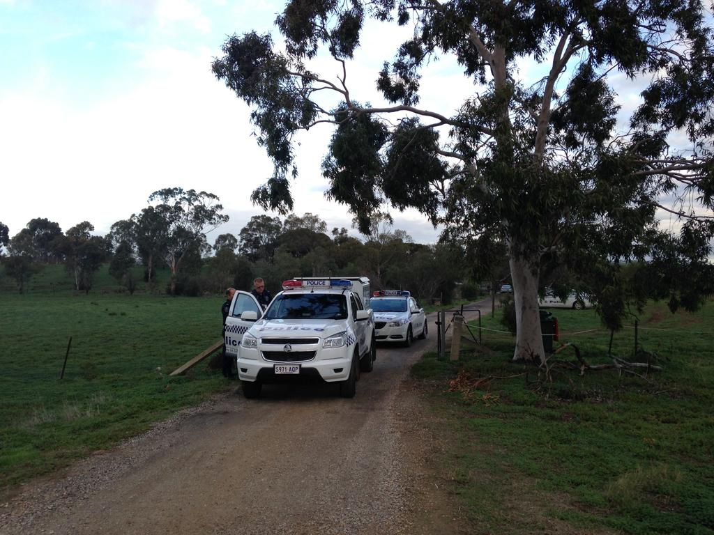 Police at the house in Hillier, in Adelaide’s north, on the day the three bodies were found. Picture: Sam Wundke