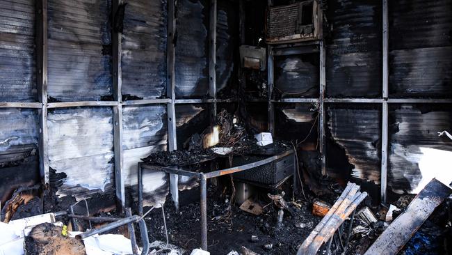 Inside the demountable that was completely destroyed by fire. Picture: NCA NewsWire / Flavio Brancaleone