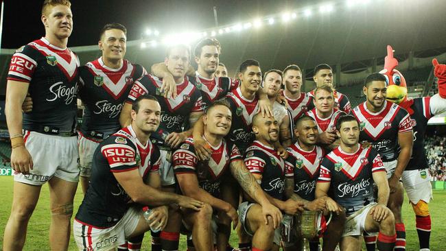 The Roosters celebrate their Anzac Cup victory over St George Illawarra Dragons in 2014.