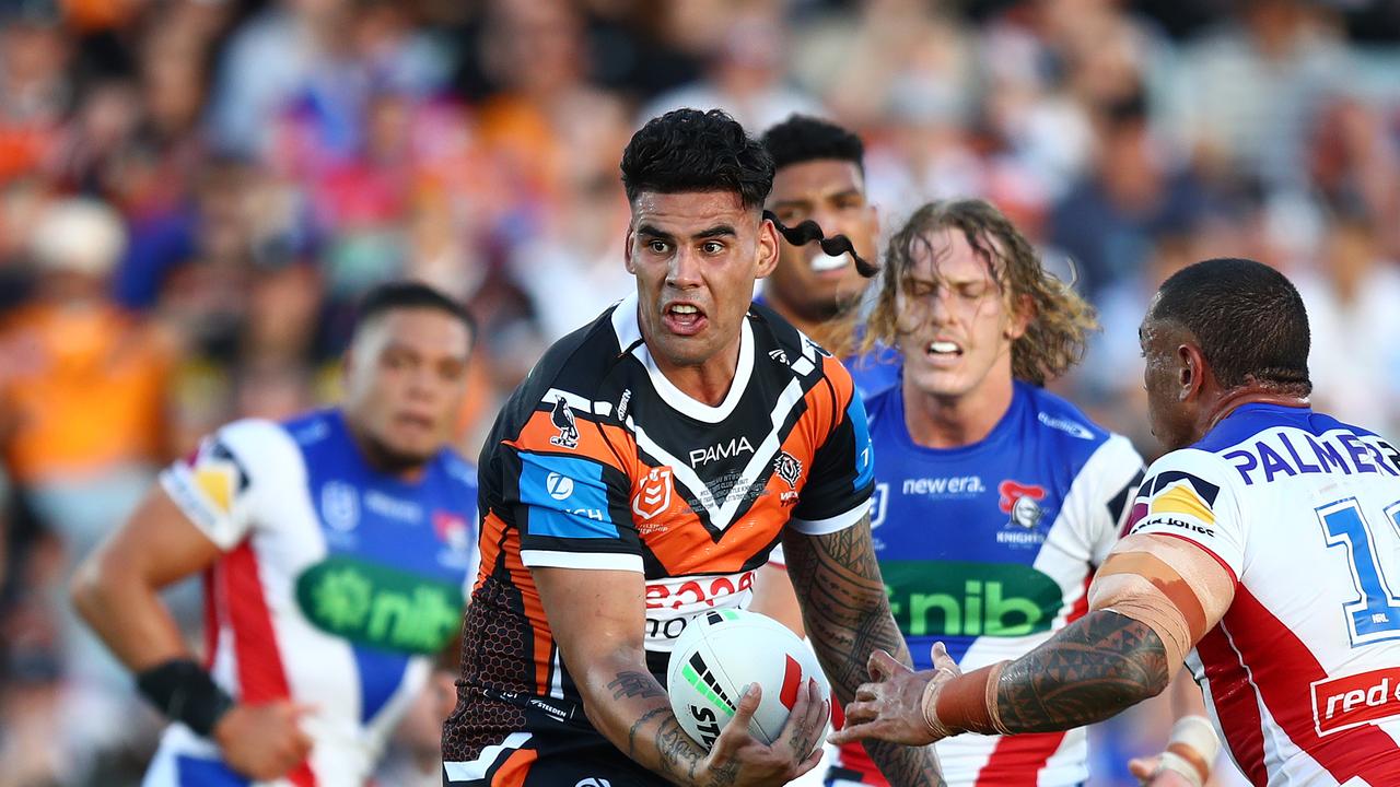 Terrell May stepped up as the new leader of the Tigers pack. Picture: NRL Photos