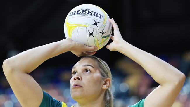 NEWCASTLE, AUSTRALIA – OCTOBER 26: Donnell Wallam of Australia warms up before game one of the International Test series between the Australia Diamonds and England Roses at Newcastle Entertainment Centre on October 26, 2022 in Newcastle, Australia. (Photo by Mark Evans/Getty Images)