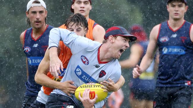 MELBOURNE, JANUARY 17, 2024: Melbourne Football Club training at Gosch's Paddock. Harrison Petty of the Demons.  Picture: Mark Stewart