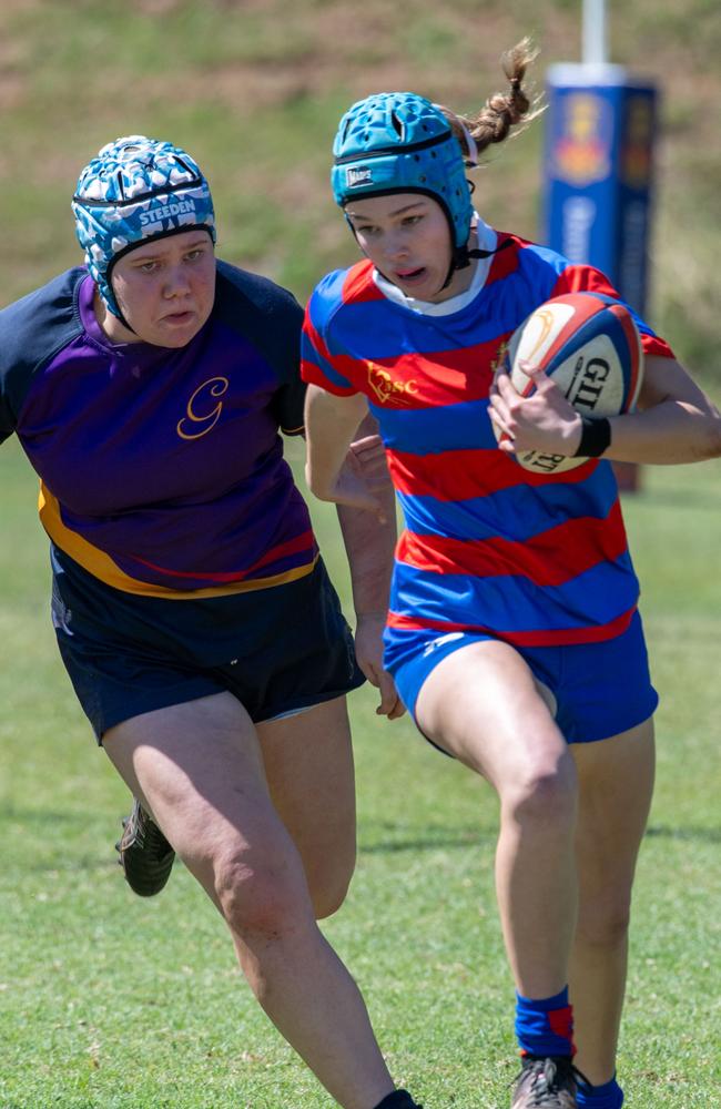 Selena Worsley Cup Game 2. Downlands 15A vs Glennie 15S. 2024 O'Callaghan Cup day at Downlands College. Photo by Nev Madsen