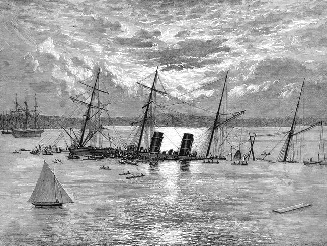 A sketch of RMS Austral on the harbour bed. Image State Library of Victoria