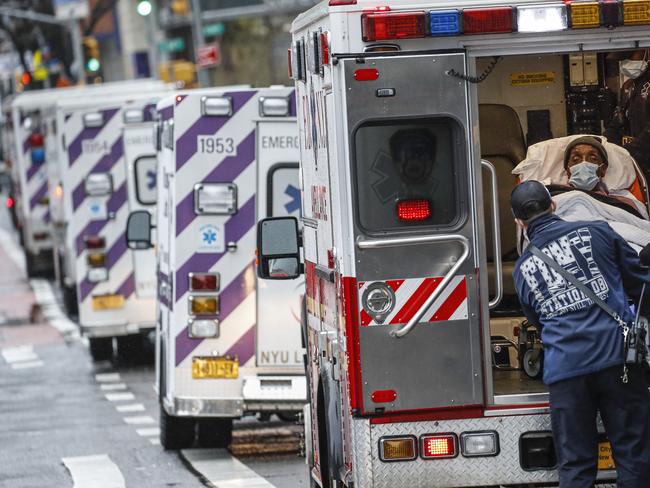 A patient arrives in an ambulance at the NYU Langone Medical Center in New York. Picture: AP.