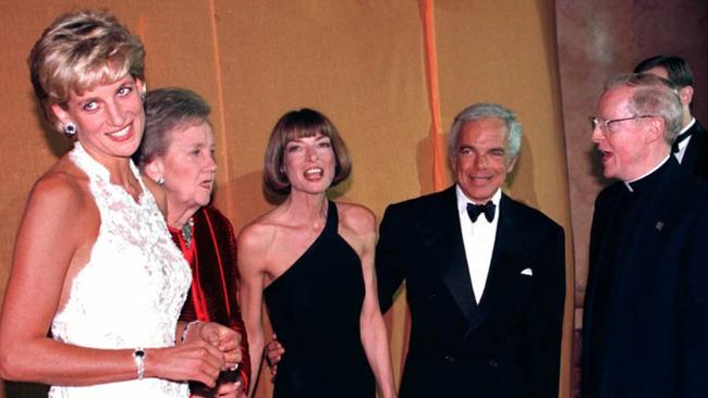 Princess Diana of Wales (left) at an event in Washington DC with Washington Post owner Katheryn Graham, Vogue Magazine editor Anna Wintour, designer Ralph Lauren, and Georgetown University President Leo J. O'Donovan. Picture: AFP