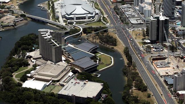 Aerials of Conrad Jupiters Casino and the Gold Coast Convention and Exhibition Centre.