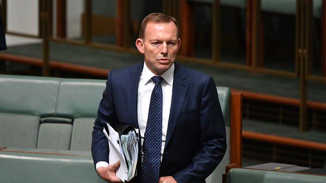 Liberal Member for Warringah Tony Abbott during Question Time in the House of Representatives at Parliament House in Canberra, Tuesday, September 18, 2018. (AAP Image/Mick Tsikas) NO ARCHIVING