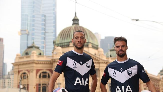 Melbourne Victory’s central defensive pairing of Roderick Miranda (left) and Damien Da Silva are ready to nullify Wellington Phoenix’s attack on Sunday. Picture: Robert Cianflone/Getty Images