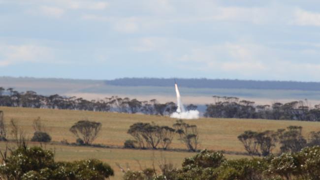 The rocket is successfully launched at Koonibba. Picture: Andrew Brooks