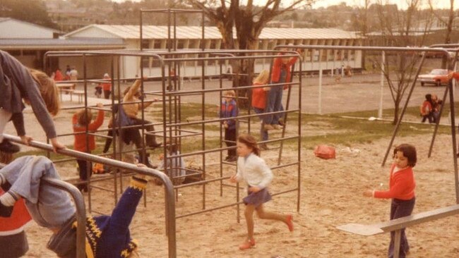 Students on the play equipment.