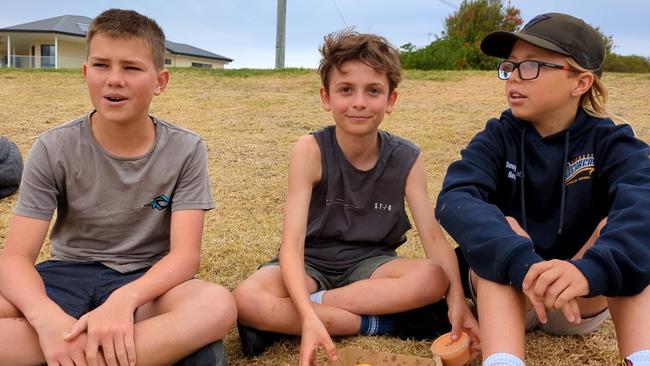 Bermagui youngsters Mack Sunderland, Arlo Austin, Billy Hemsted. Picture: Tom McGann