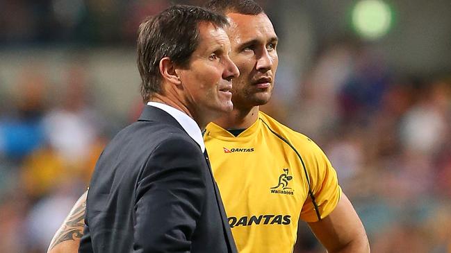 Robbie Deans with Quade Cooper before a Test against South Africa. The young Aussie players never bought into the Crusaders’ culture. Picture: Paul Kane/Getty Images