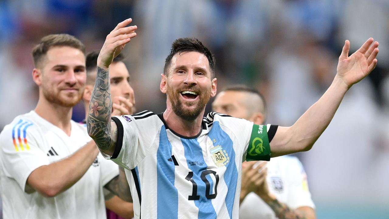 LUSAIL CITY, QATAR – NOVEMBER 26: Lionel Messi of Argentina applauds fans after the 2-0 victory in the FIFA World Cup Qatar 2022 Group C match between Argentina and Mexico at Lusail Stadium on November 26, 2022 in Lusail City, Qatar. (Photo by Dan Mullan/Getty Images)