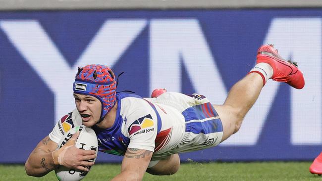 Kalyn Ponga snapped his recent ‘form slump’ scoring a try in his sides win. Picture: Getty Images.