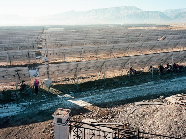 A solar farm under construction in Gansu province, China, is five times the size of Australia’s largest operating solar farm. Picture: Michael Hall