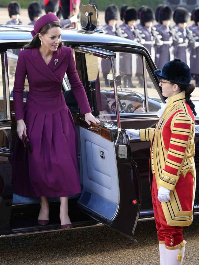 Catherine, Princess of Wales arrives for the ceremonial welcome at Horse Guards Parade. Picture: Getty Images.