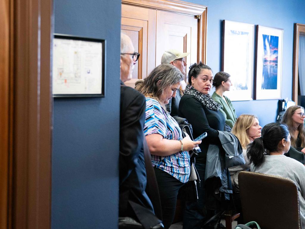 Protesters against the Department of Government Efficiency's (DOGE) federal worker layoffs gather at the office of US Senator Susan Collins, Republican from Maine, on Capitol Hill. Picture: AFP