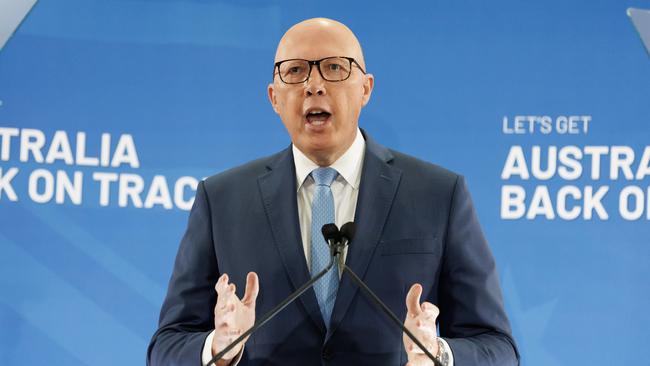 Leader of the Opposition Peter Dutton at the unofficial campaign rally on Sunday. Picture: Lachie Millard