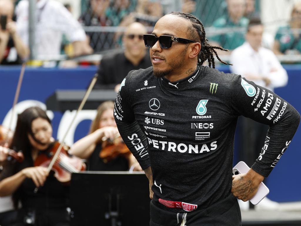 Lewis Hamilton of Great Britain and Mercedes walks out onto the grid prior to the F1 Grand Prix of Miami at Miami International Autodrome. Picture: Getty Images