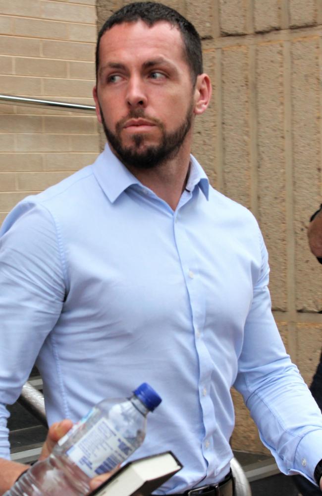 Constable Zach Rolfe on a previous occasion outside the Alice Springs Local Court. Picture: Jason Walls