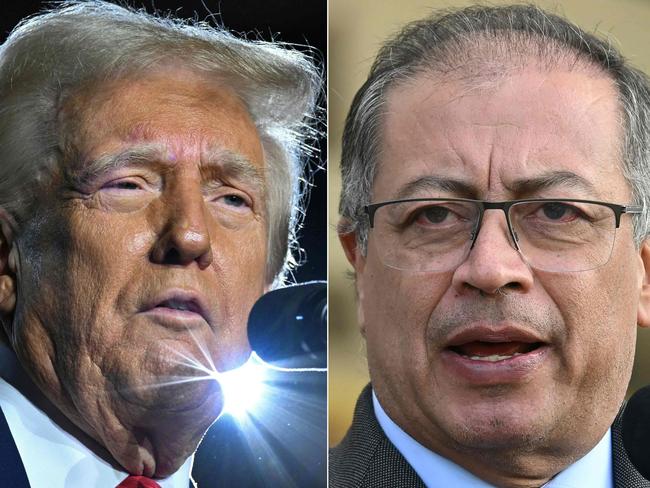 (COMBO) This combination of pictures created on January 26, 2025 shows US President Donald Trump in Las Vegas, Nevada, on January 25, 2025 and Colombian President Gustavo Petro in Bogota on May 31, 2024. Trump vowed on January 26, 2025, to hit Colombia with steep tariffs and other sanctions after his counterpart Gustavo Petro blocked deportation flights from the United States. (Photo by Mandel NGAN and Raul ARBOLEDA / AFP)