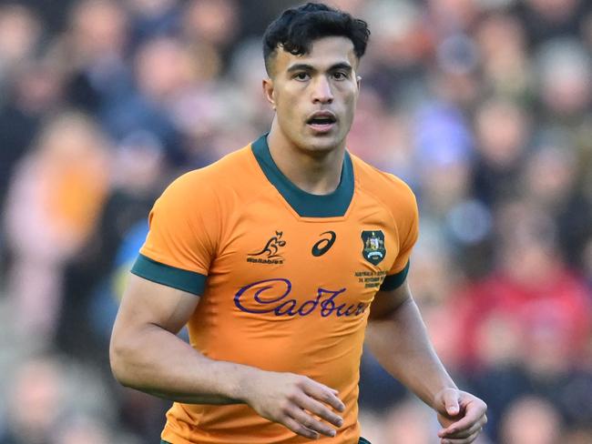 Australia's centre Joseph-Aukuso Suaalii looks on during the Autumn Nations Series International rugby union test match between Scotland and Australia at Murrayfield Stadium in Edinburgh on November 24, 2024. (Photo by ANDY BUCHANAN / AFP)