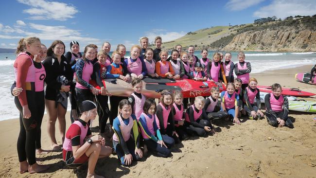 Tasmanian ironman Matt Bevilaqua visited the Clifton Beach Surf Life Saving Club to run a Christmas Eve training session with their nippers. Picture: MATHEW FARRELL