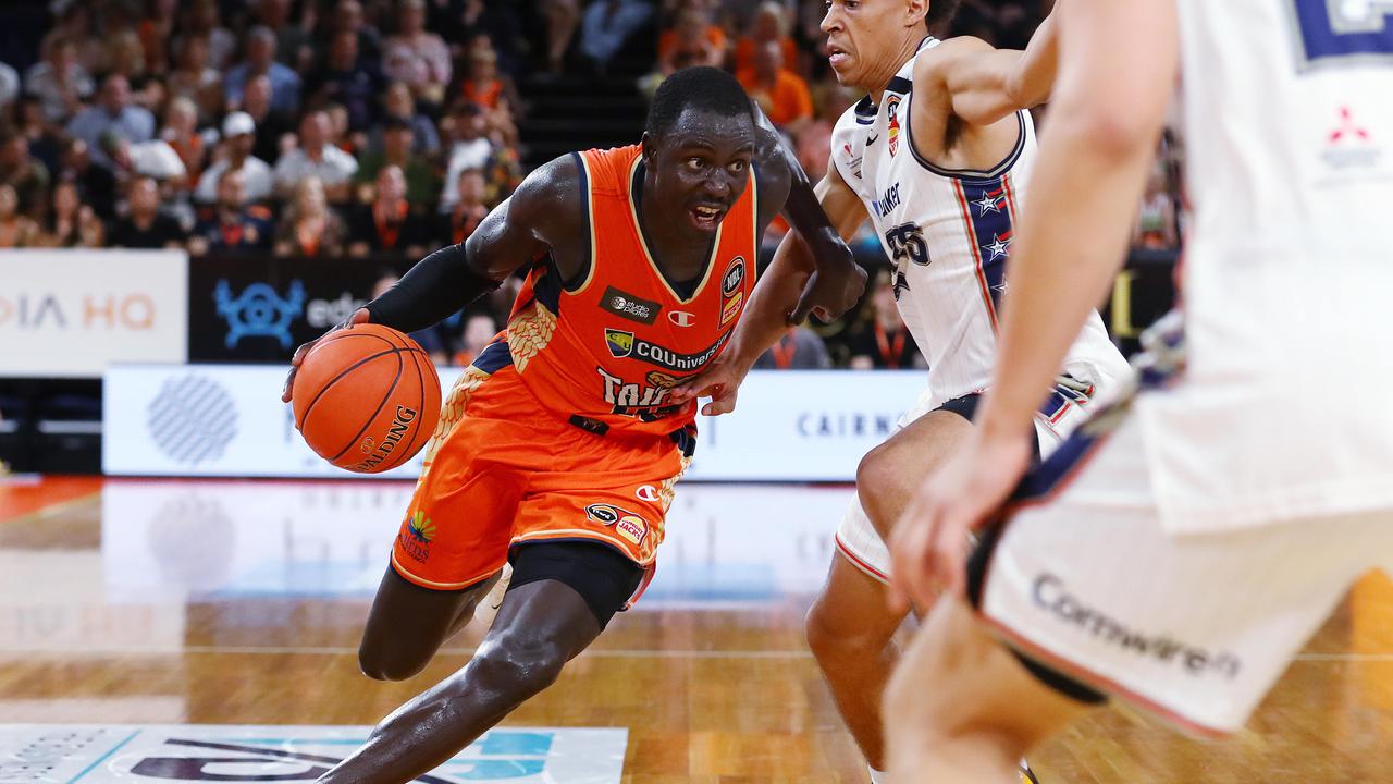 Cairns' Bul Kuol drives to the basket against the Adelaide 36ers. Picture: Brendan Radke