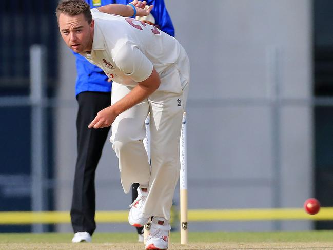 Chris Moore looks for some movement in the wicket. Picture: Peter Ristevski