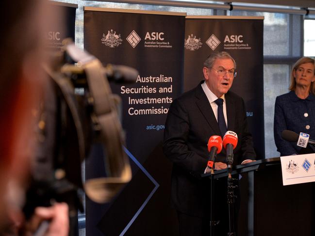 MELBOURNE, AUSTRALIA - NewsWire Photos, AUGUST 14, 2024. ASIC Press Conference on Lawsuit Against ASX. (L-R) Joe Longo (ASIC Chair) and Sarah Court (ASIC Deputy Chair). Picture: NewsWire / Josie Hayden