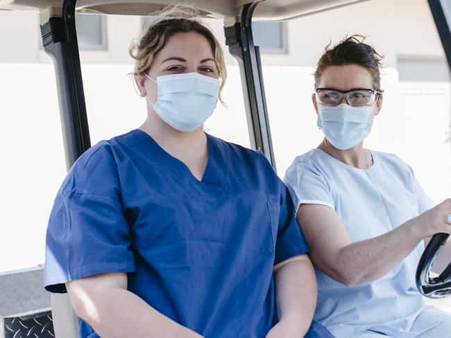 27-10-21 -Ramsay Health nurses helping out with covid in Dubbo, NSW. --  Light blue scrubs Renee Davis RN (registered nurse) - Lake Macquarie Private Hospital - Dark blue scrubs Elise Jenkins RN (registered nurse) - Westmead Private Hospital  - PIC: Nat Salloum