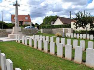 Thelast resting place of Private Roy Barr (inset) of Tewantin special World War I graves the Querrieu British Cemetery. Picture: Contributed