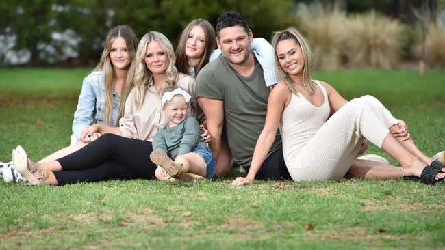 Alex and Brendan Fevola with their kids Leni, Tobi, Mia and Lulu. Picture: Nicki Connolly