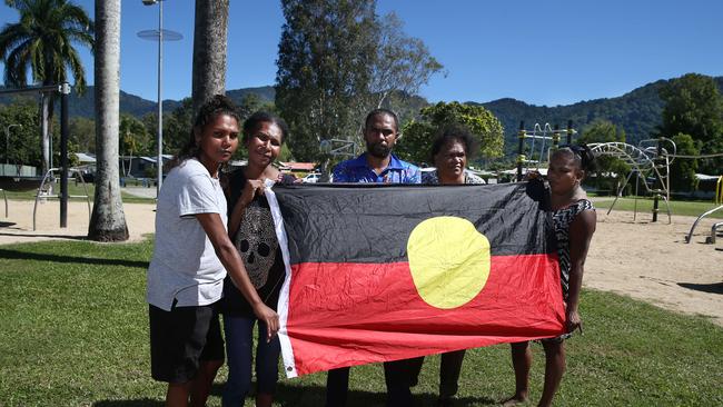 Esmay Cedric, Margie Buie, Nyamie Cedric, Glenice Underwood and Myla Cedric, on Friday came together in the park to grieve. PICTURE: BRENDAN RADKE