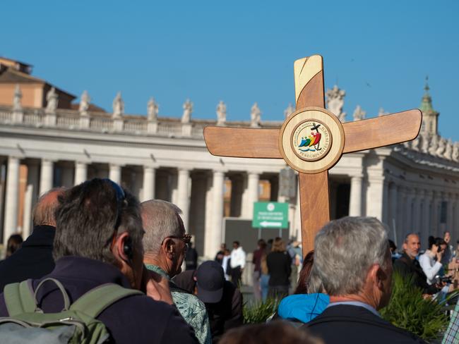 Scenes at St Peter's Square, Vatican City on Tuesday, a day after the death of Pope Francis. Photo: Jacquelin Magnay
