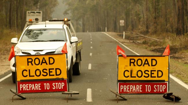 Roadblocks are seen outside the town of Orbost in East Gippsland. Picture: Getty Images