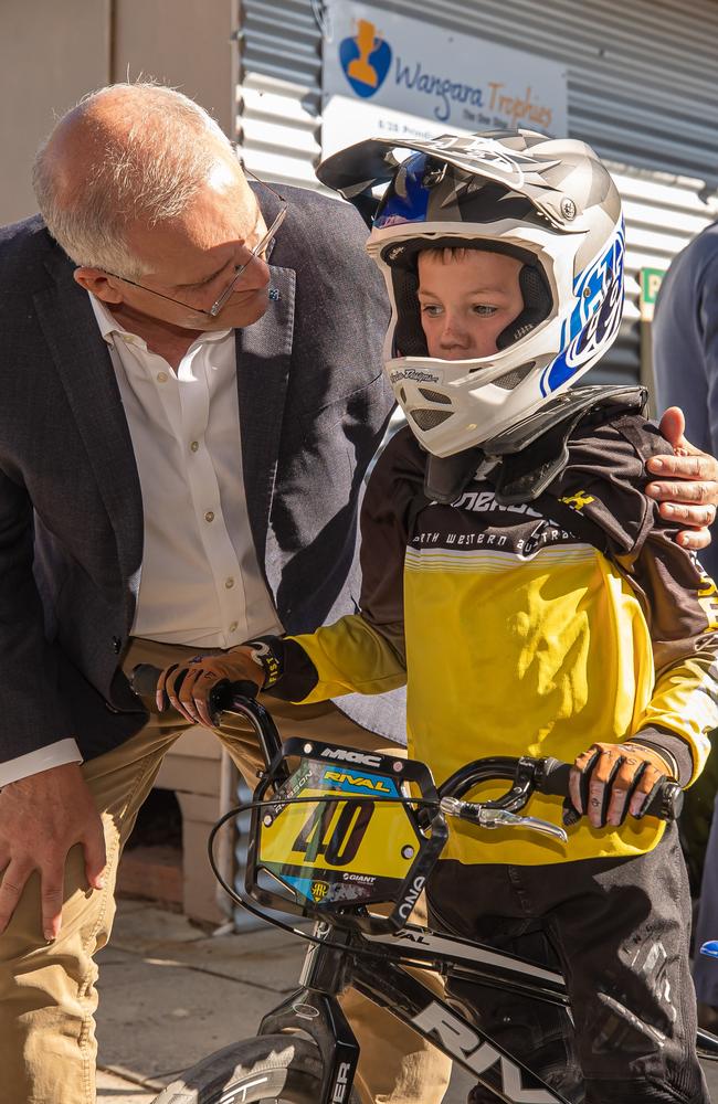 The prime minister during a visit to the Wanneroo BMX Club in the electorate of Pearce, Perth. Picture: Jason Edwards