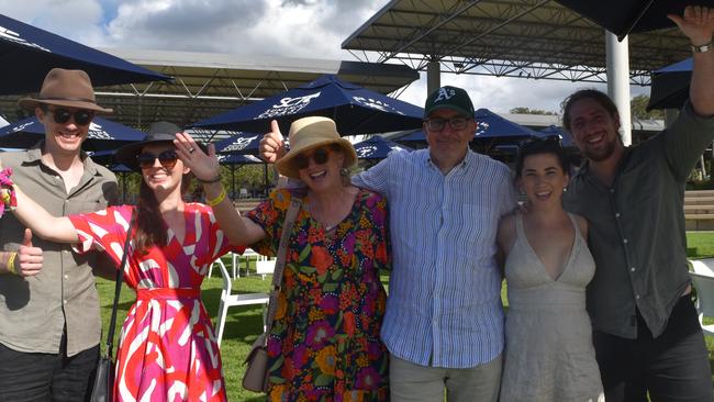 James Nightingale, Lisa Ball, Michelle Nightingale, Michael Nightingale, Liam Devonshire and Elyce Silcox at the Sunshine Coast Races on April 7, 2024.