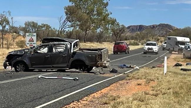 Police were called to a single-vehicle rollover on Larapinta Drive, one of several crashes on roads around Alice Springs on Saturday. Picture: Daniel Wood