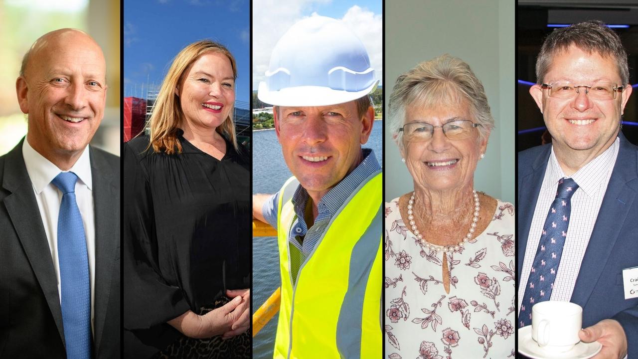 The Sunshine Coast's 50 most powerful countdown (from left): Stuart Meade, Caroline Hutchinson, Scott Juniper, Nola Thompson and Craig Matheson.