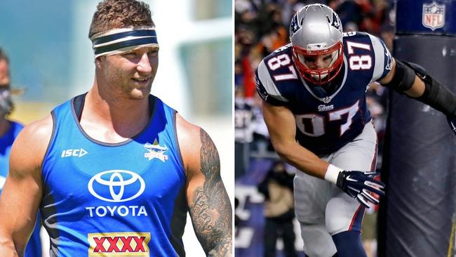 Big men Tariq Sims and Rob Gronkowski.