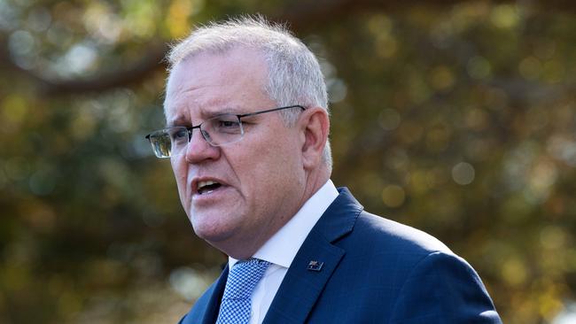 Prime Minister Scott Morrison speaks to the media during a press conference in North Richmond, NSW, on Monday. Picture: NCA NewsWire/Bianca De Marchi