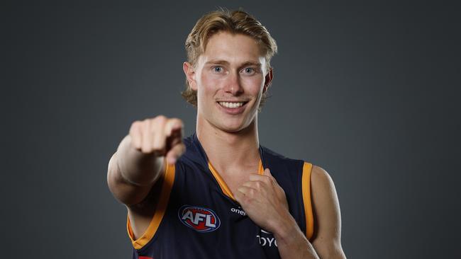 MELBOURNE, AUSTRALIA - NOVEMBER 20: Sid Draper of the Crows poses for a photograph during the 2024 AFL Draft at Marvel Stadium on November 20, 2024 in Melbourne, Australia. (Photo by Daniel Pockett/Getty Images)