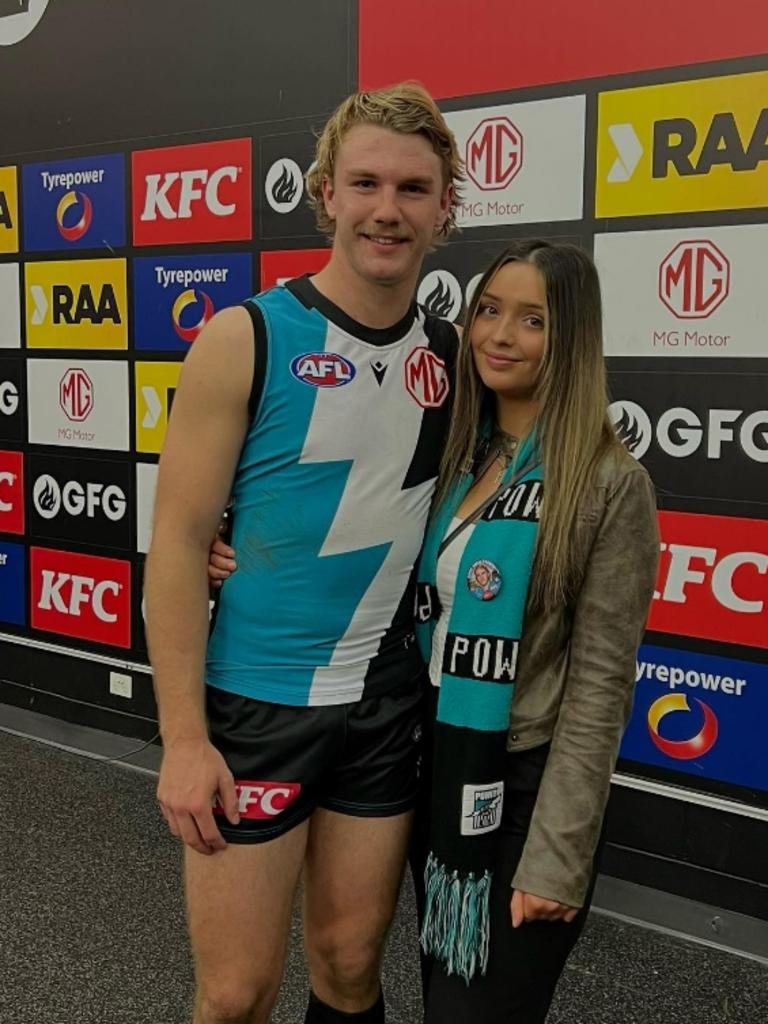 Port Adelaide's Jason Horne-Francis and his partner Isabella Cavallaro met through friends. Pics: Instagram.