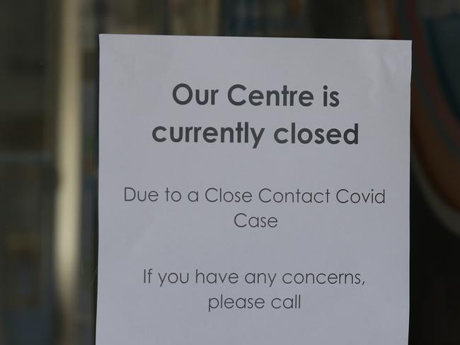 A notice on the door of the Goodstart Early Learning Centre in Parkwood on Monday. Picture: Glenn Hampson.