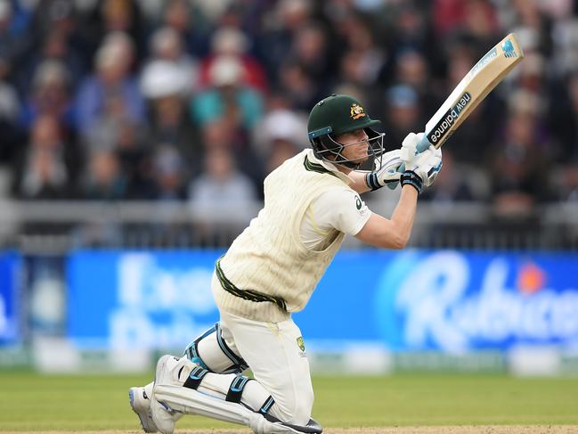 MANCHESTER, ENGLAND - SEPTEMBER 05: Steve Smith of Australia bats during Day Two of the 4th Specsavers Ashes Test between England and Australia at Old Trafford on September 05, 2019 in Manchester, England. (Photo by Alex Davidson/Getty Images)