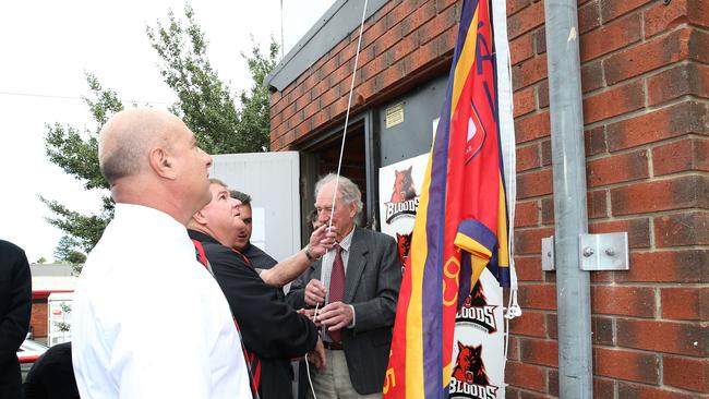 West Adelaide raise the 2015 SANFL premiership flag. Picture: Stephen Laffer.