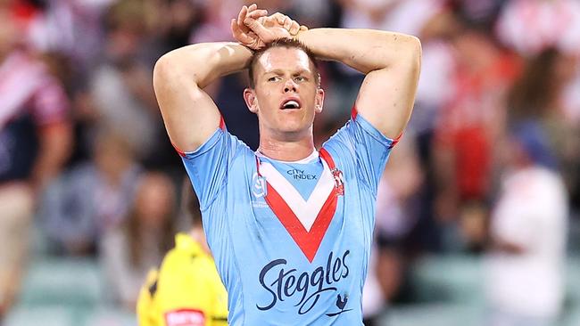 SYDNEY, AUSTRALIA - APRIL 25:  Lindsay Collins of the Roosters looks dejected after defeat during the round seven NRL match between the St George Illawarra Dragons and the Sydney Roosters at Sydney Cricket Ground, on April 25, 2022, in Sydney, Australia. (Photo by Mark Kolbe/Getty Images)